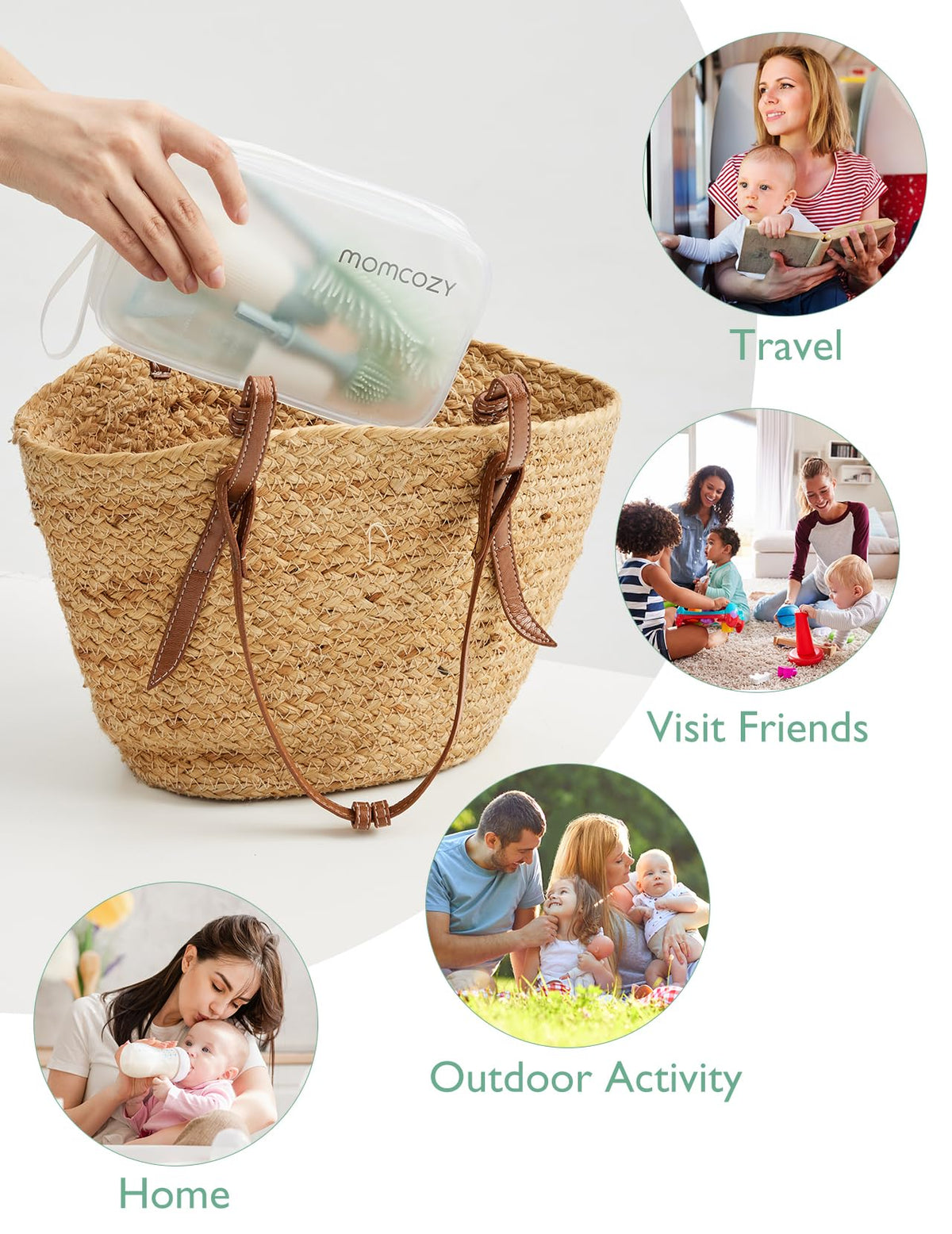 Momcozy Baby Bottle Brush Kit, Push-Press Foam Design, Green