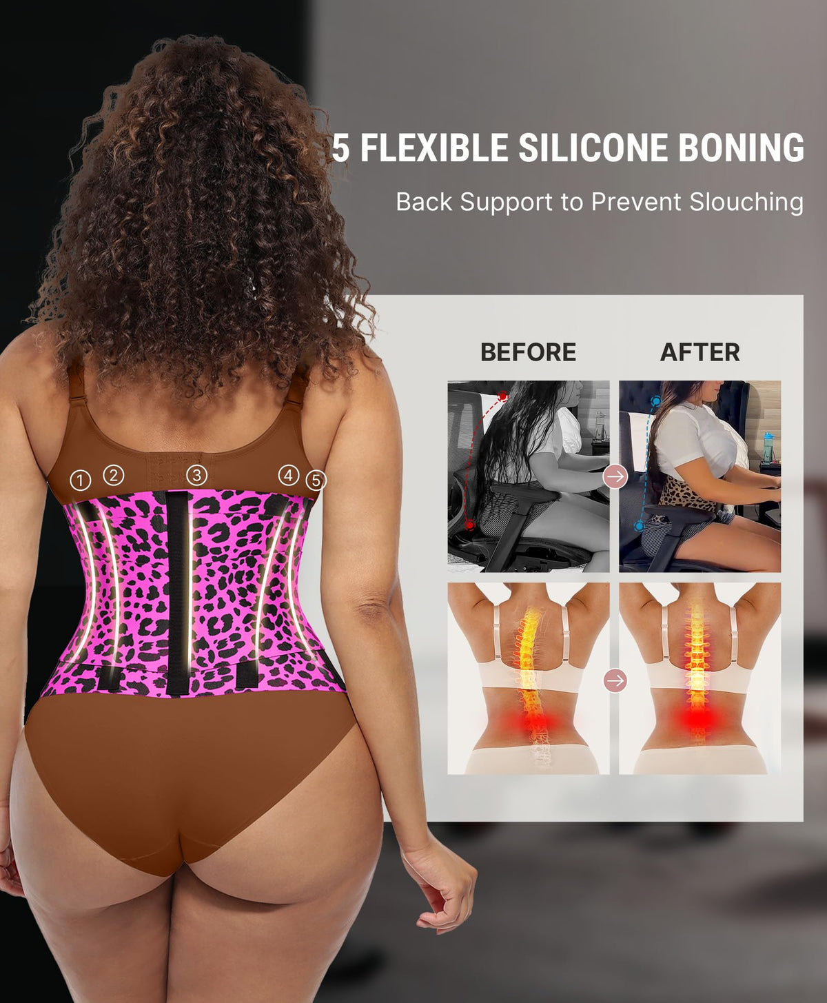 FeelinGirl Corset Workout Waist Trainer Trimmer Perspiring Rose Leopard M