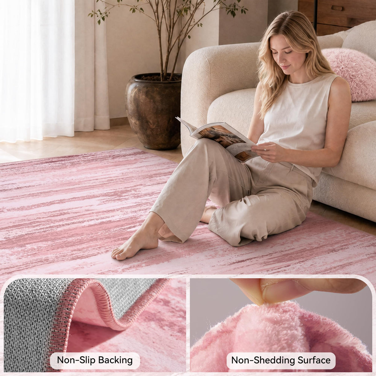 tchdio Pink Rug-5x7 Area Rugs for Living Room, Ultra Soft Washable Rugs for Bedroom Non Slip Nursery Rug, Kids Rug Playroom Carpet for Bedroom, Pink