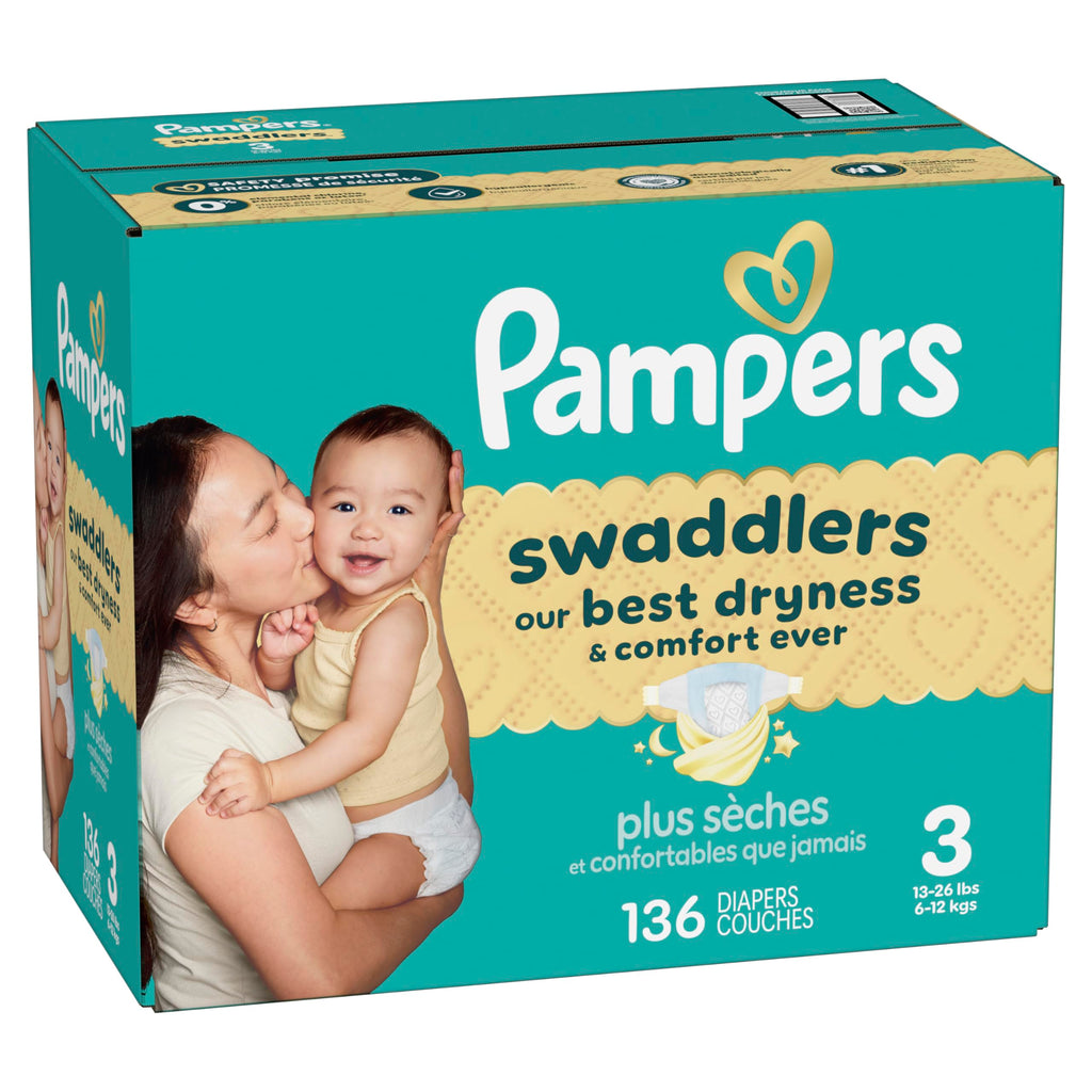 Swaddlers Diapers, Size 3 (13-26 lbs), 136 Count, Fragrance Free, Hypoallergenic, Absorbent, Pediatrician Recommended, Skin Safe