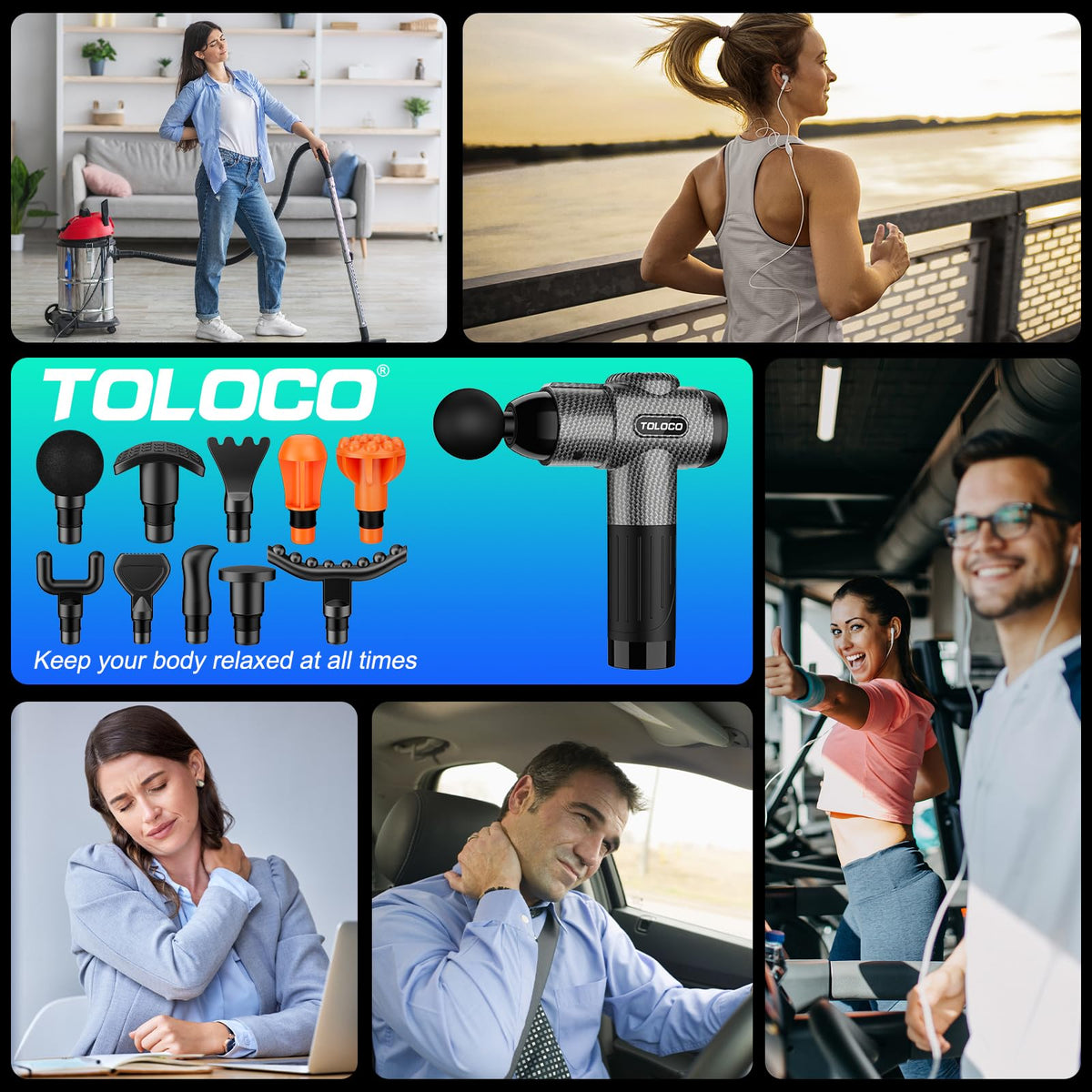 TOLOCO Massage Gun, Deep Tissue Back Massage for Athletes for Pain Relief, Percussion Massager with 10 Massages Heads & Silent Brushless Motor, Fathers Day Dad Gifts, Carbon