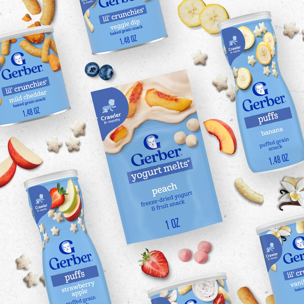 Gerber Stage 3 Baby Food Snacks, Strawberry, Banana Vanilla Yogurt Melts, Very Berry Fruit and Veggie Melts, Baby Led Feeding, 8-Pack