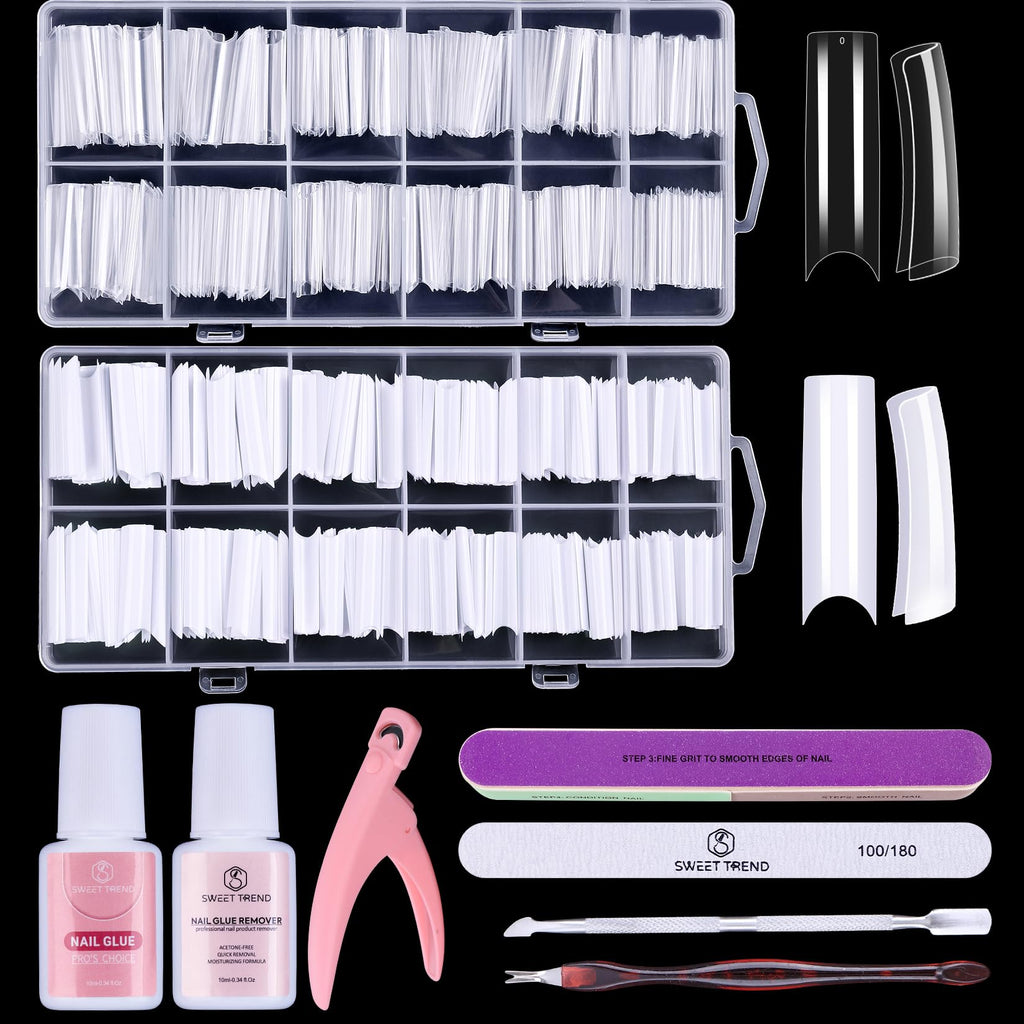 Fake Nail Tips White Clear: 480Pcs 12 Sizes Tapered Square Acrylic Nail Tip
