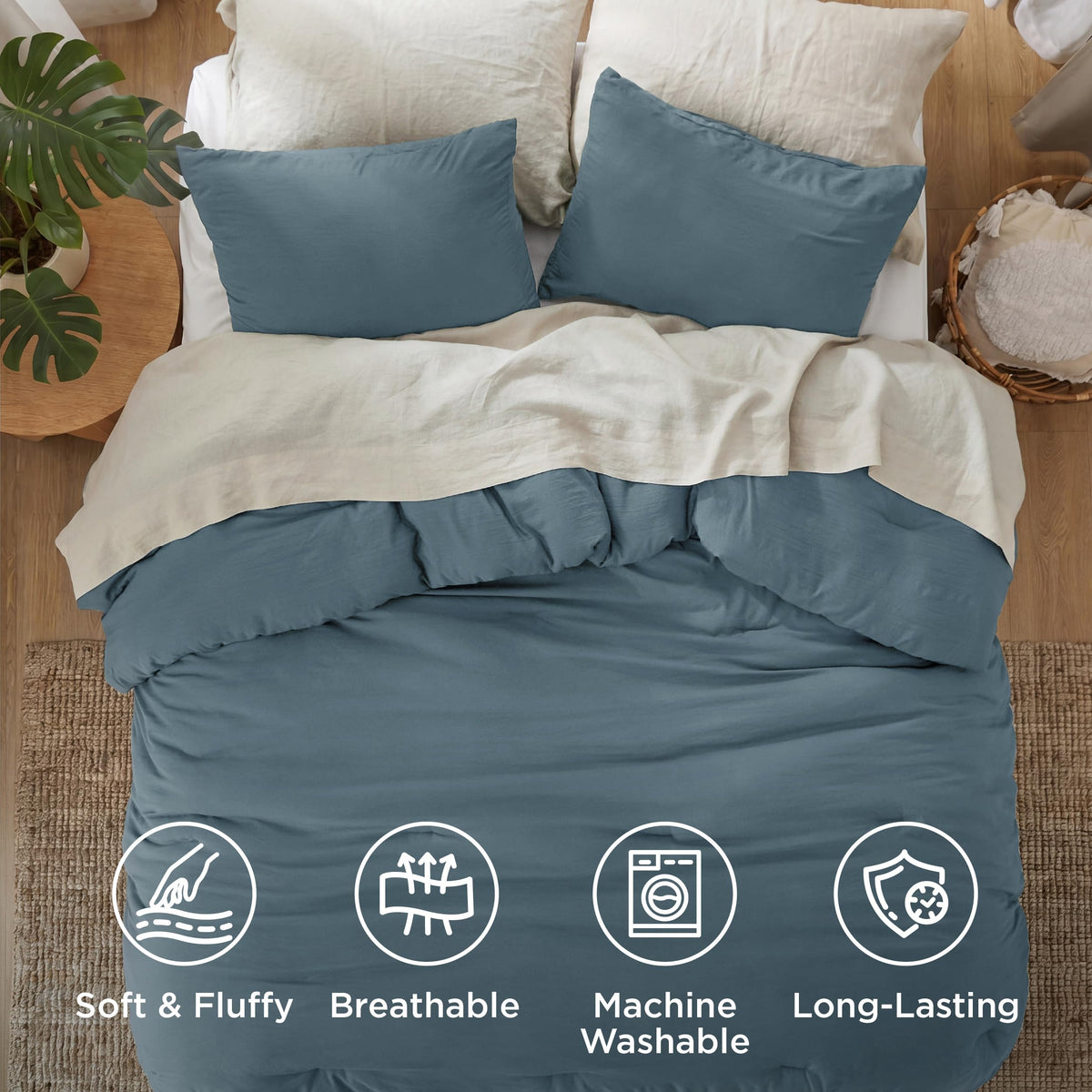 Bedsure Oversized King Comforter Prewashed Bedding 3Pcs Slate Blue 120"x98"