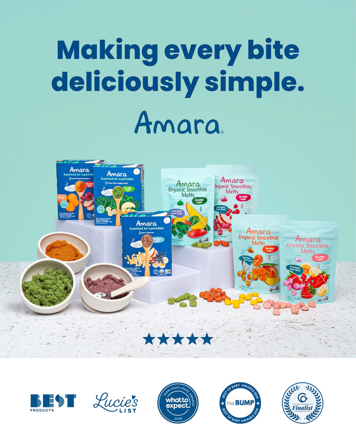 Amara Organic Fruit Bites Apple Kale - No Artificial Colors/Dyes, Added Sugar, Dairy-Free Fruit Snacks, Made with Organic Whole Foods, Healthy Fruit Snacks for Kids - 6 Pack