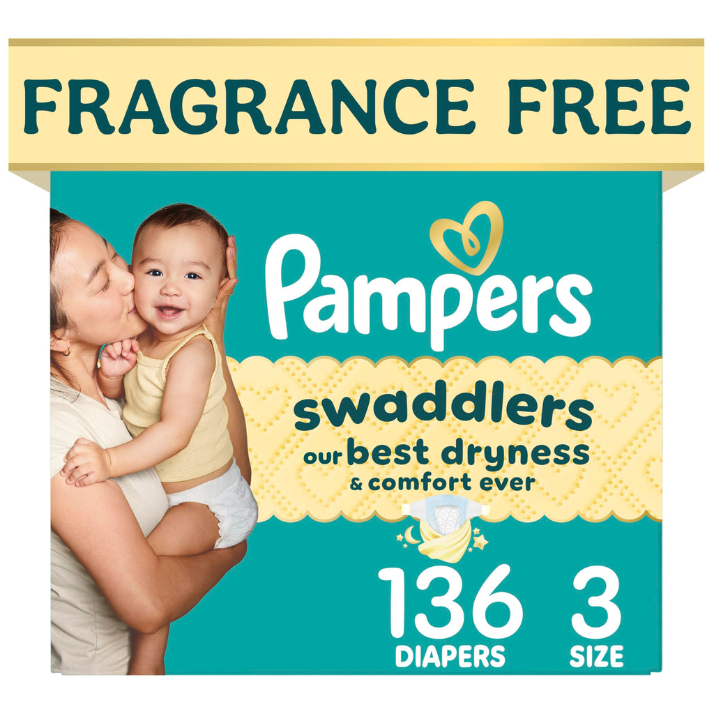 Swaddlers Diapers, Size 3 (13-26 lbs), 136 Count, Fragrance Free, Hypoallergenic, Absorbent, Pediatrician Recommended, Skin Safe