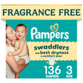 Swaddlers Diapers, Size 3 (13-26 lbs), 136 Count, Fragrance Free, Hypoallergenic, Absorbent, Pediatrician Recommended, Skin Safe