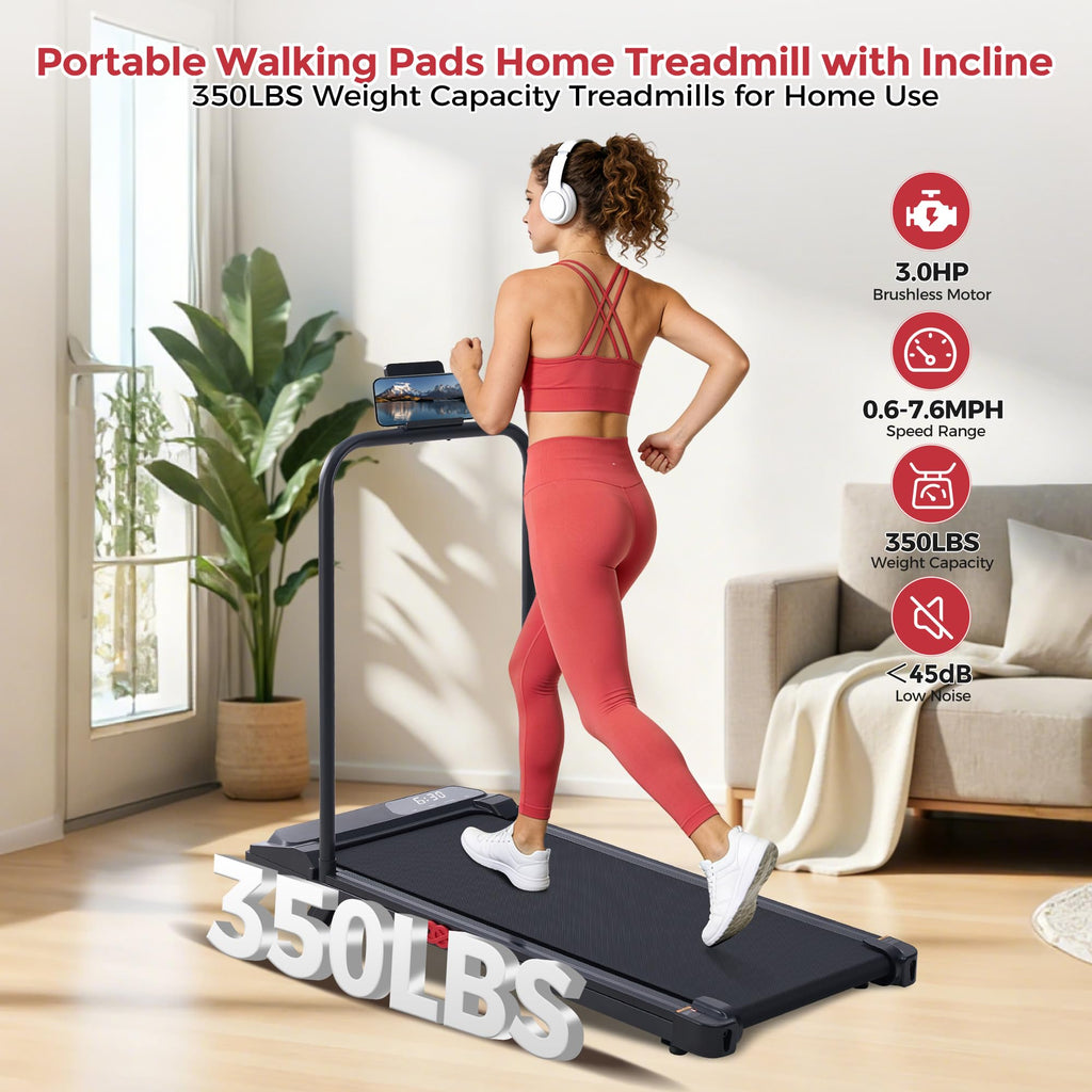 MCRG Walking Pad with Incline, Portable Treadmill with Handle Bar for Home