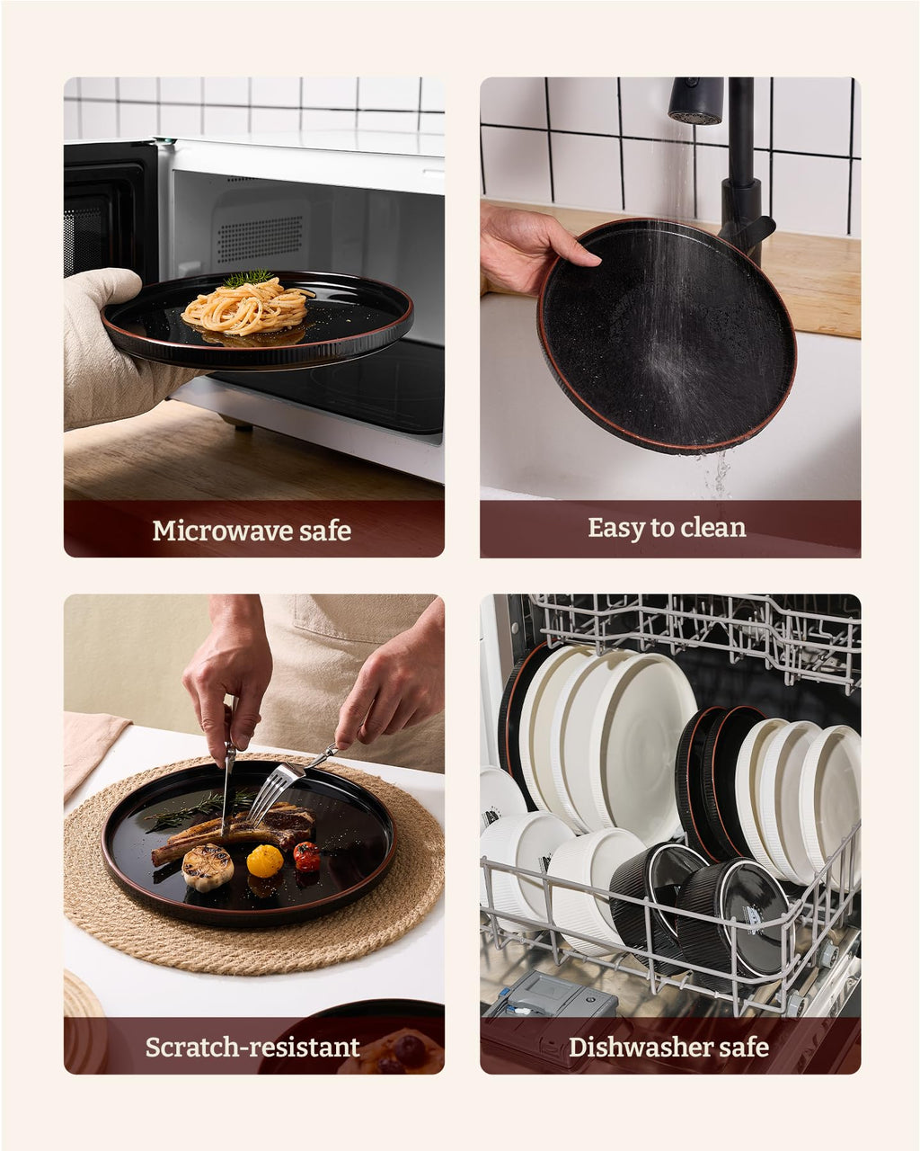 Richmount Line Porcelain Dinnerware Set, dish set for 4, Black