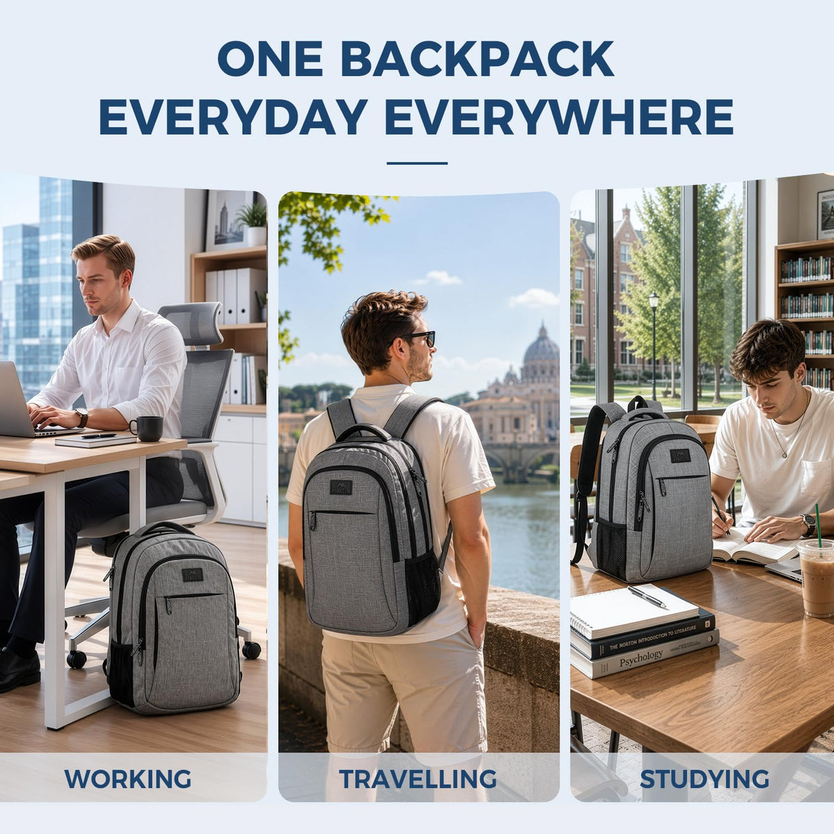 MATEIN Travel Laptop Backpack, 15.6 Inch College School Computer Bag, Grey