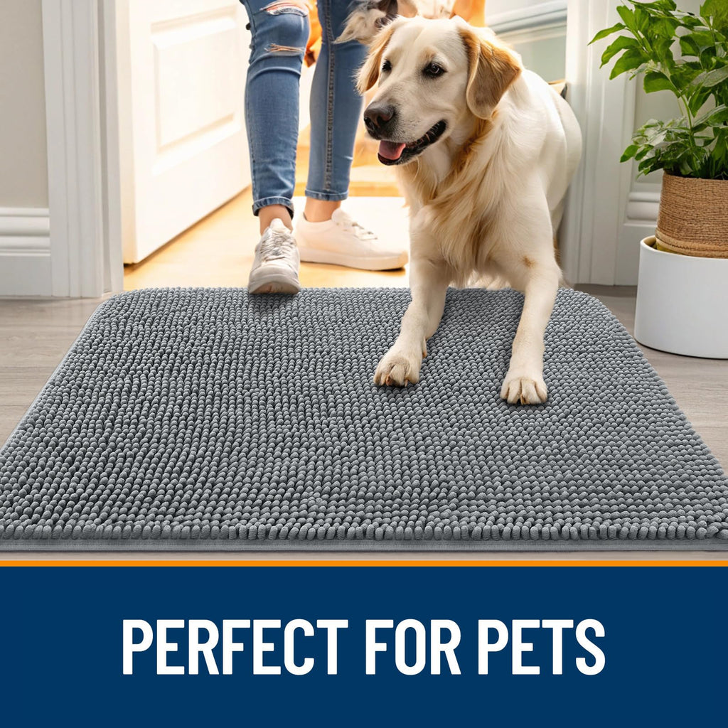 OLANLY Dog Door Mat for Muddy Paws 48x30, Super Absorbent Chenille Mud Mat