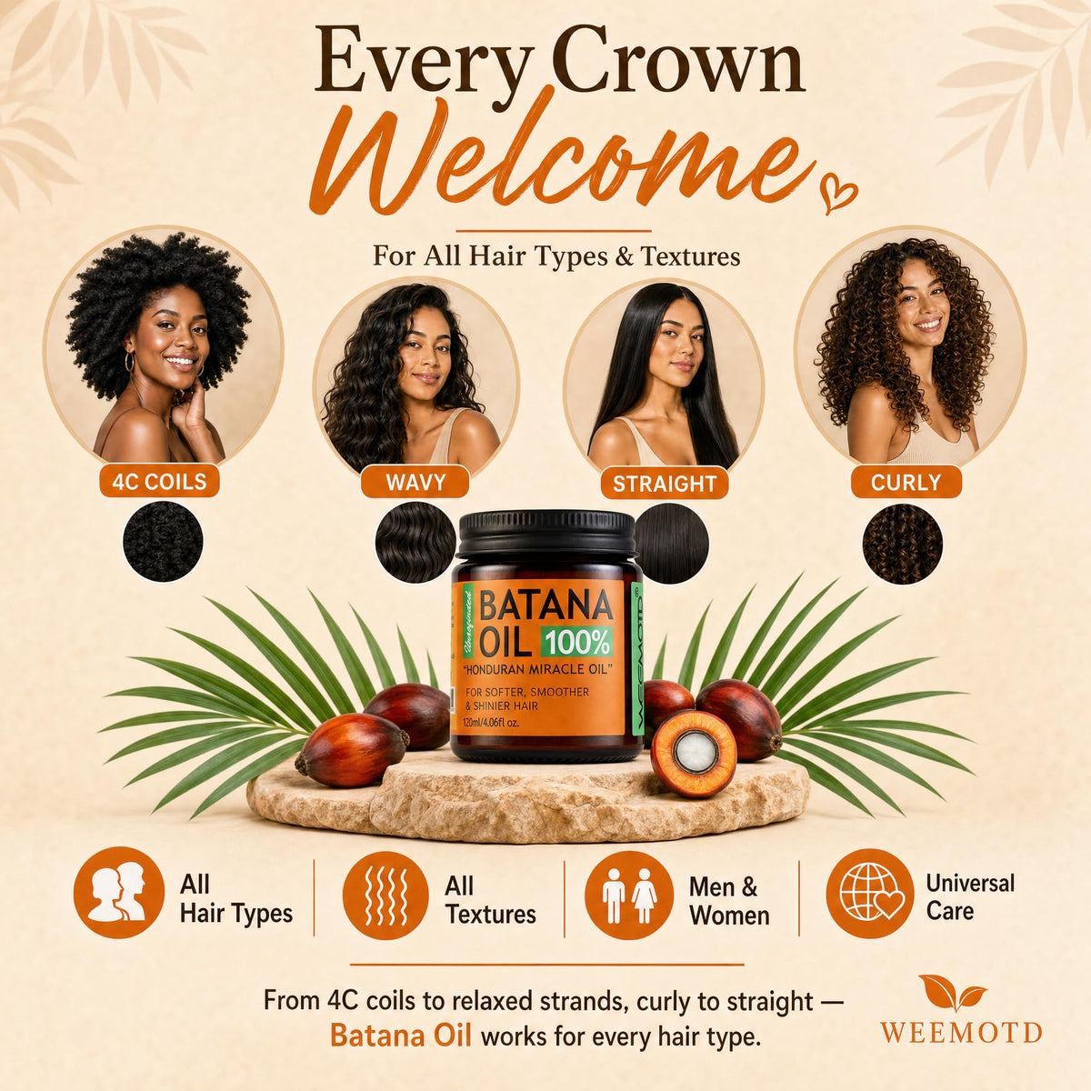 100% Raw Batana Oil for Hair from Honduras, 4.06 Fl Oz, Bright Coffee