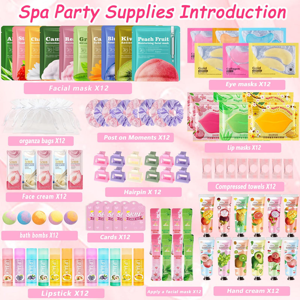 FOCone 156 PCS Spa Party Supplies for Women|Spa Party Favors Include Face Masks Lip Balm Under Eye Patches |Spa Party Favors for Bridal Wedding Spa Birthday Sleepover Party Supplies Spa Sleepover Kit