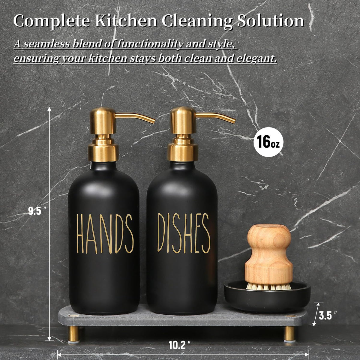 MOMEEMO Soap Dispenser Set Comes with Stainless Steel Pumps, Gold & Black