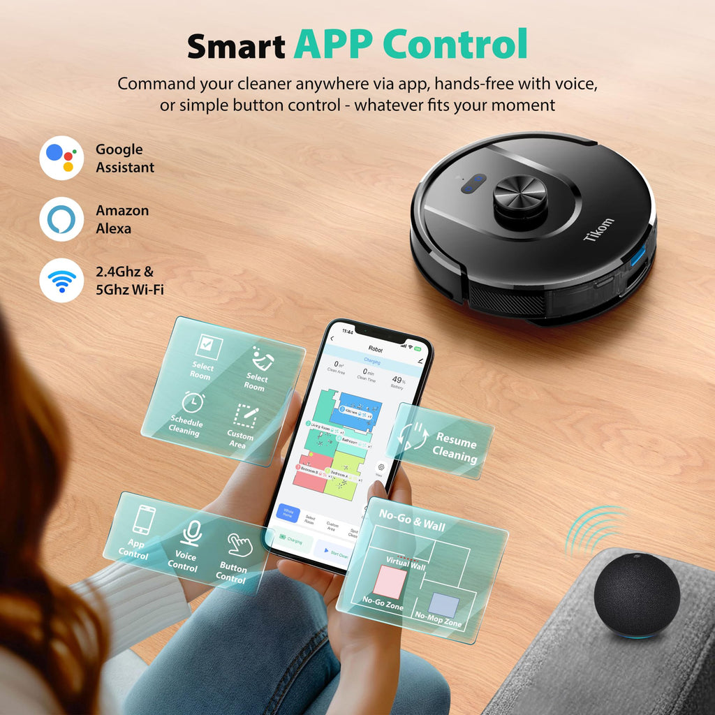 Tikom Robot Vacuum and Mop, Robotic Vacuum Cleaner with Self-Emptying Base