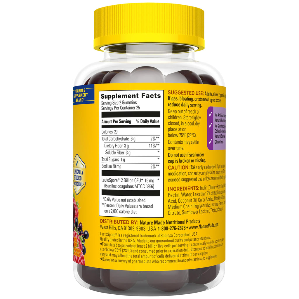Nature Made Probiotic + Prebiotic Fiber Gummies, 50 Gummies