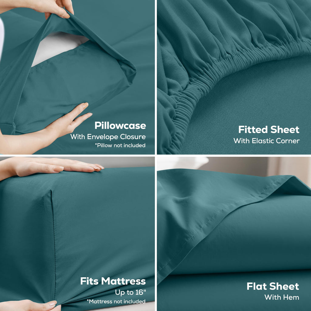 King Sheets Set, 4 Pieces 16" Deep Pocket Hotel Luxury Sheets, Denim Blue