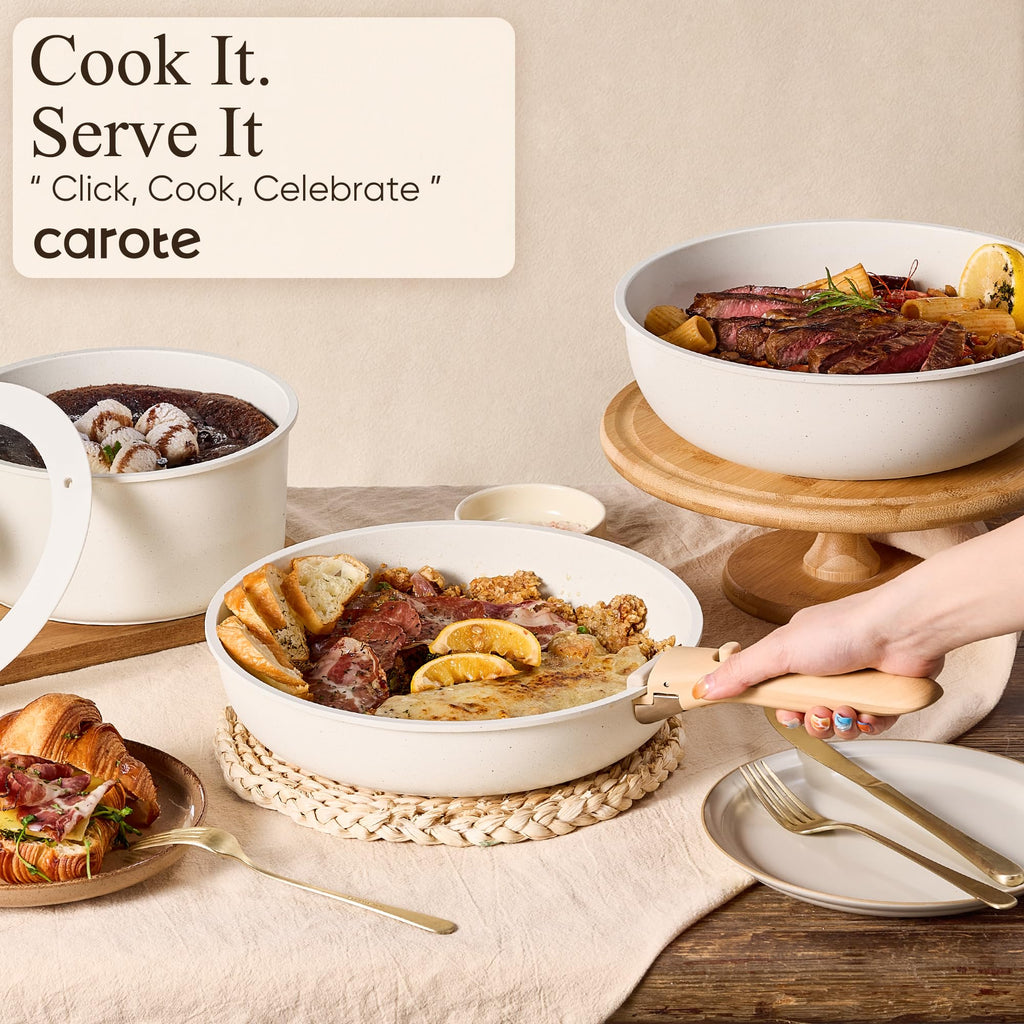 CAROTE 26pcs Pots and Pans Set Non Stick, Cookware Set Detachable Handle