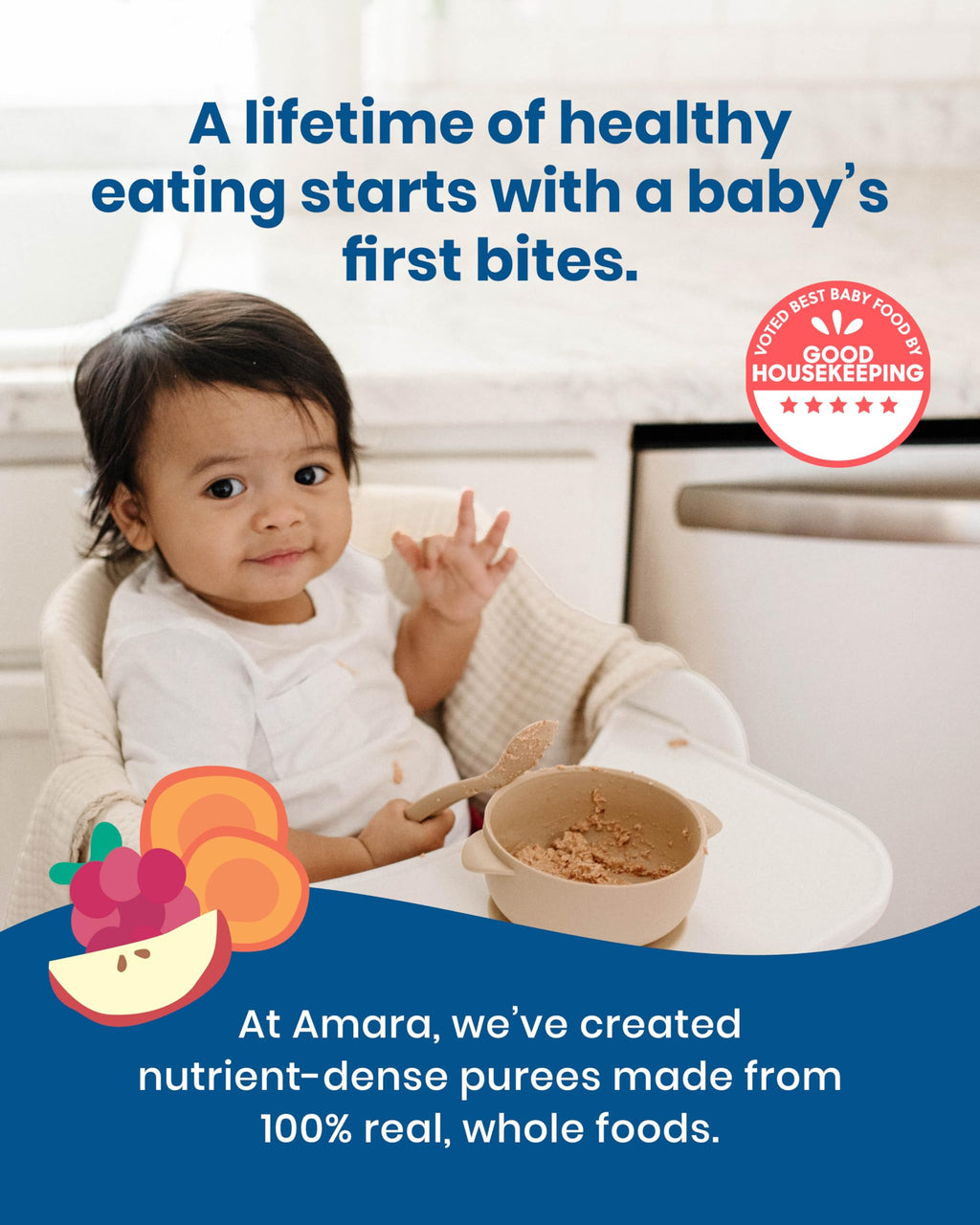Amara Organic Baby Food - Stage 2 - Oats & Berries - Baby Cereal to Mix With Breastmilk & Water - Shelf Stable Baby Food Pouches Made from Organic Fruit and Veggies - 5 Pouches, 3.5oz Per Serving