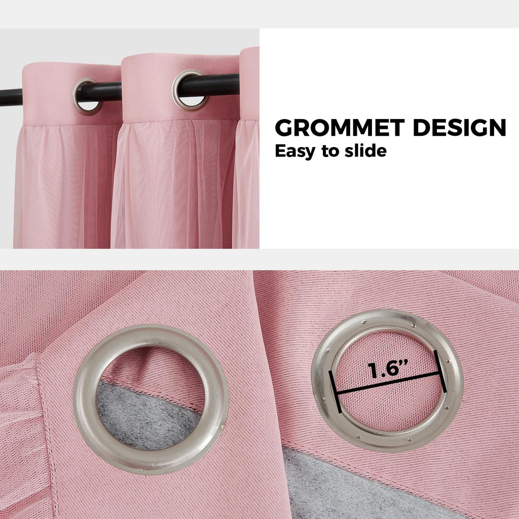 Swandream 100% Blackout Curtains for Bedroom, Double Layer Pink 84" L