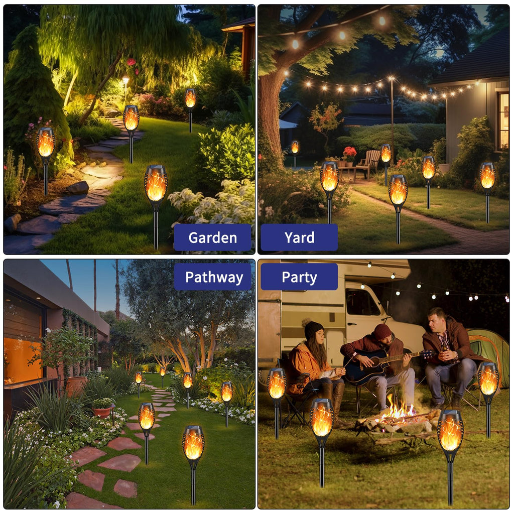 KYEKIO 12Pack Solar Torch Light with Flickering Flame for Halloween Decor