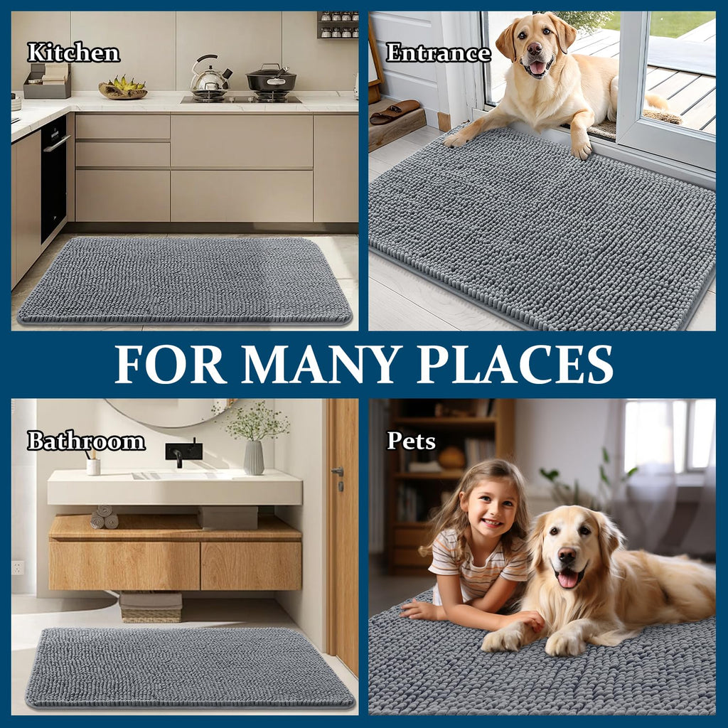 OLANLY Dog Door Mat for Muddy Paws 48x30, Super Absorbent Chenille Mud Mat