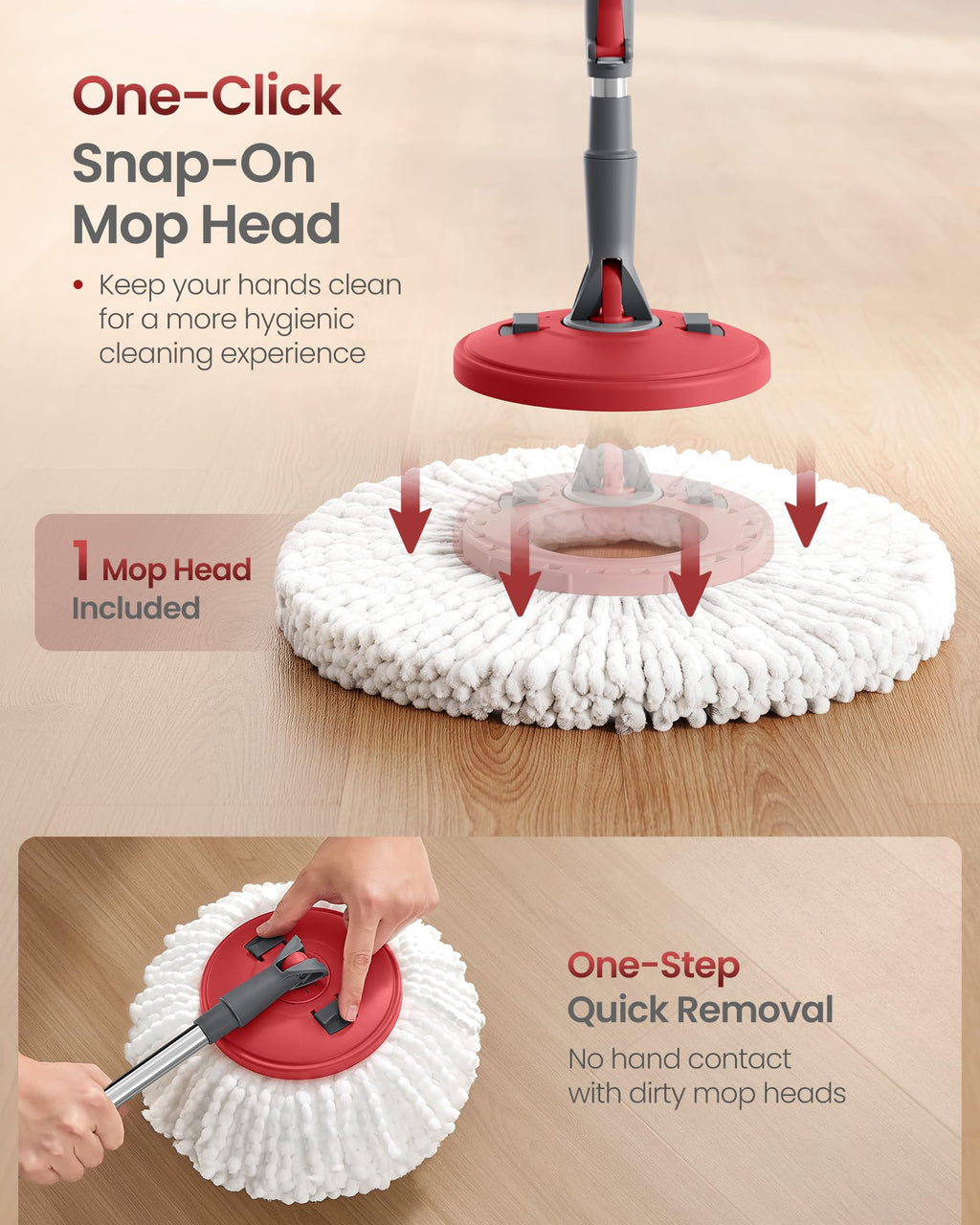 SONGMICS Spin Mop and Bucket Set with Pedal Wringer, 1 Microfiber Pad