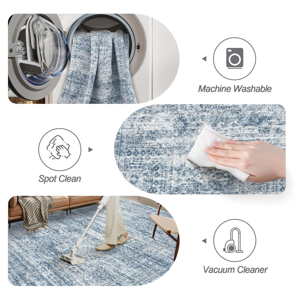 Soalmost Washable Area Rug 8x10 Large Soft Blue Rugs for Living Room