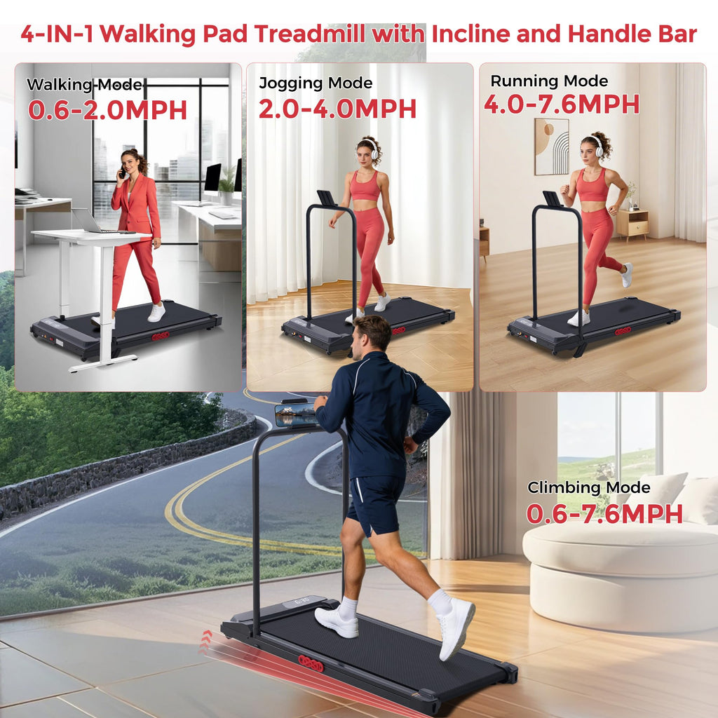 MCRG Walking Pad with Incline, Portable Treadmill with Handle Bar for Home
