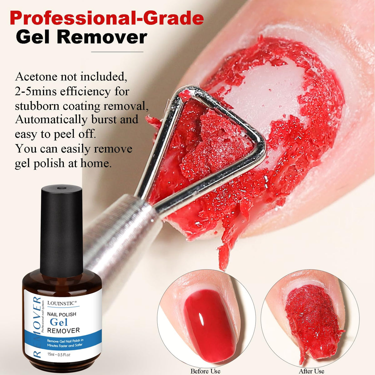 Gel Nail Polish Remover, 15ml Gel Remover for Nails No Need to Soak or Wrap