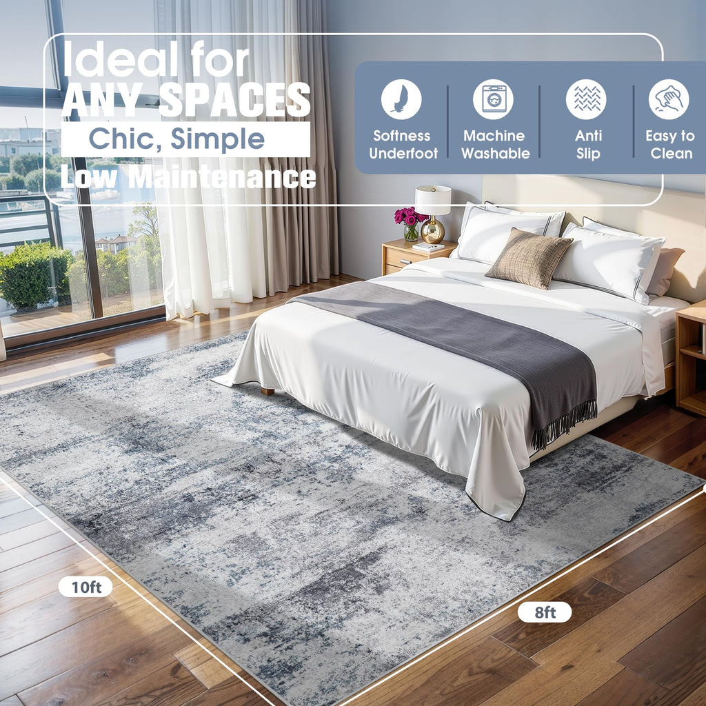8x10 Area Rugs for Living Room Washable Bedroom Dining Room Blue Grey