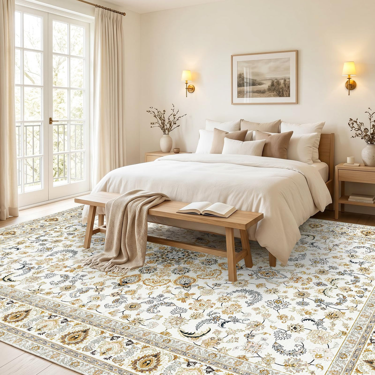 Fixwal Washable 8x10 Area Rug for Living Room, Non-Slip, Beige