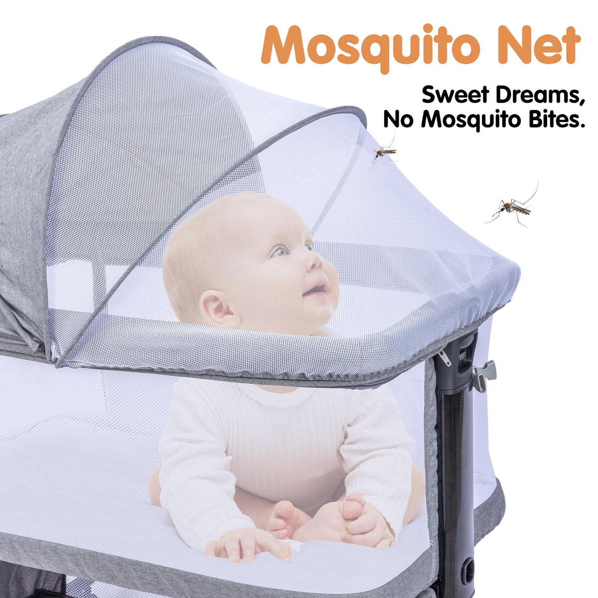 CAPAKIDDO 4-in-1Bedside Bassinet Sleeper, 6 Height, Mesh, Washable Mattress