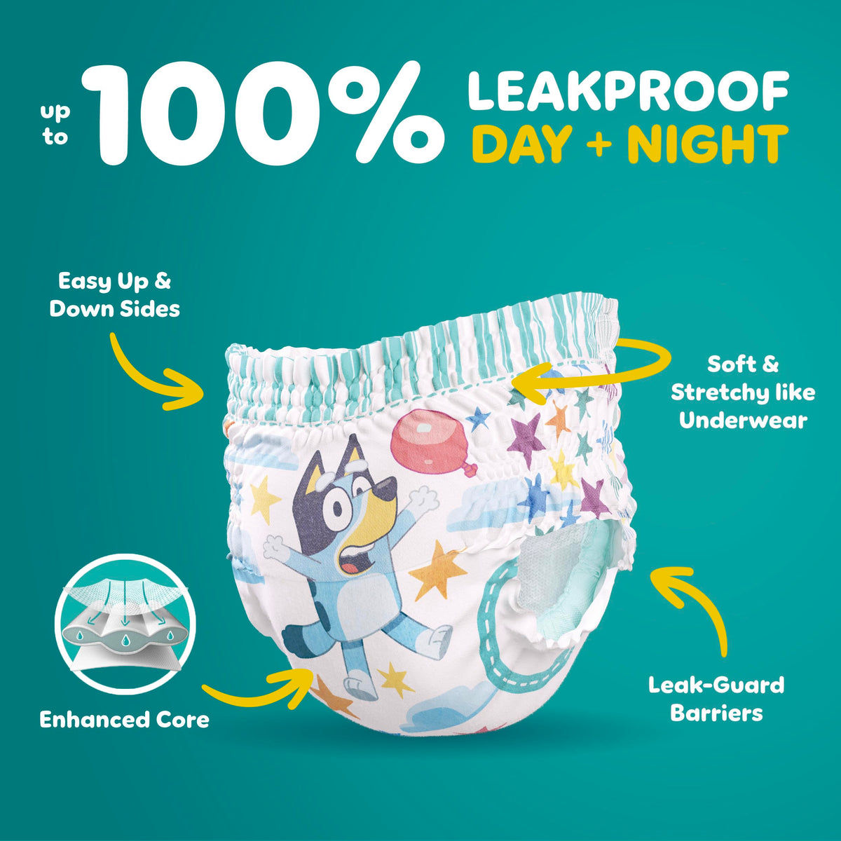 Easy Ups Girls & Boys Potty Training Pants, Size 7 (5T-6T), 84 Count, Bluey Absorbent Pull Up Training Underwear, Up to 100% Leakproof Day and Night, Hypoallergenic