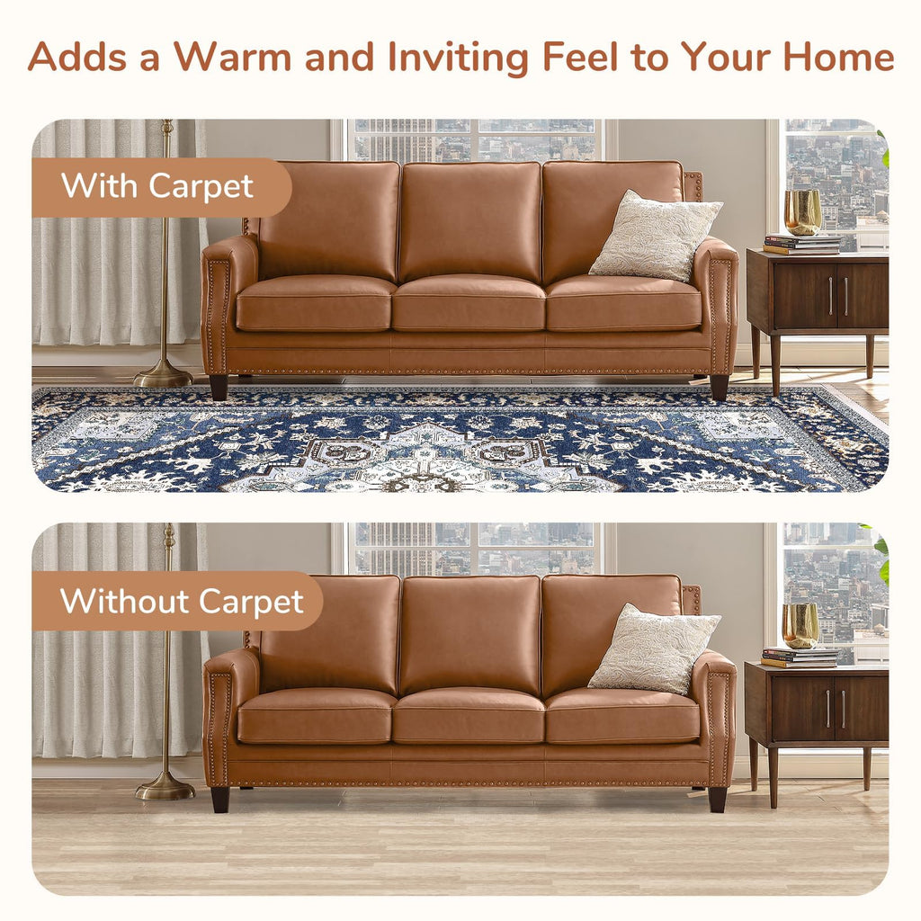 OPPODREAM Soft Area Rugs 5x7, Persian-Inspired Washable Rug, Blue & Gold
