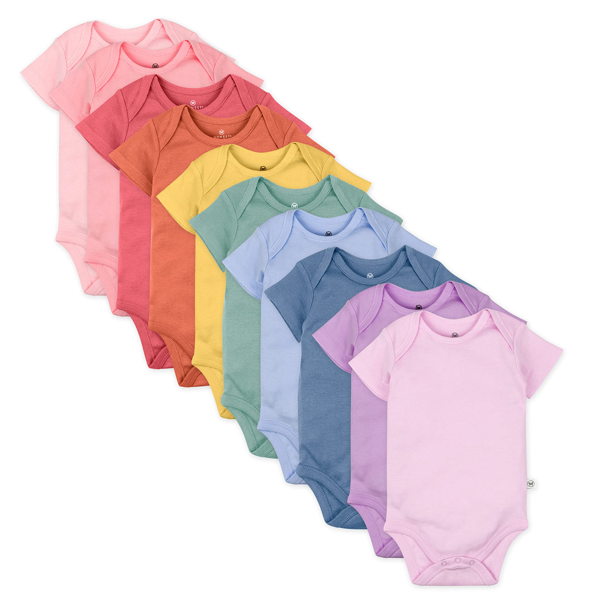 HonestBaby 10-pack Short Sleeve Bodysuits One-piece for Infant Baby Boys, Girls, Rainbow Gems Pinks, 6-9 Months