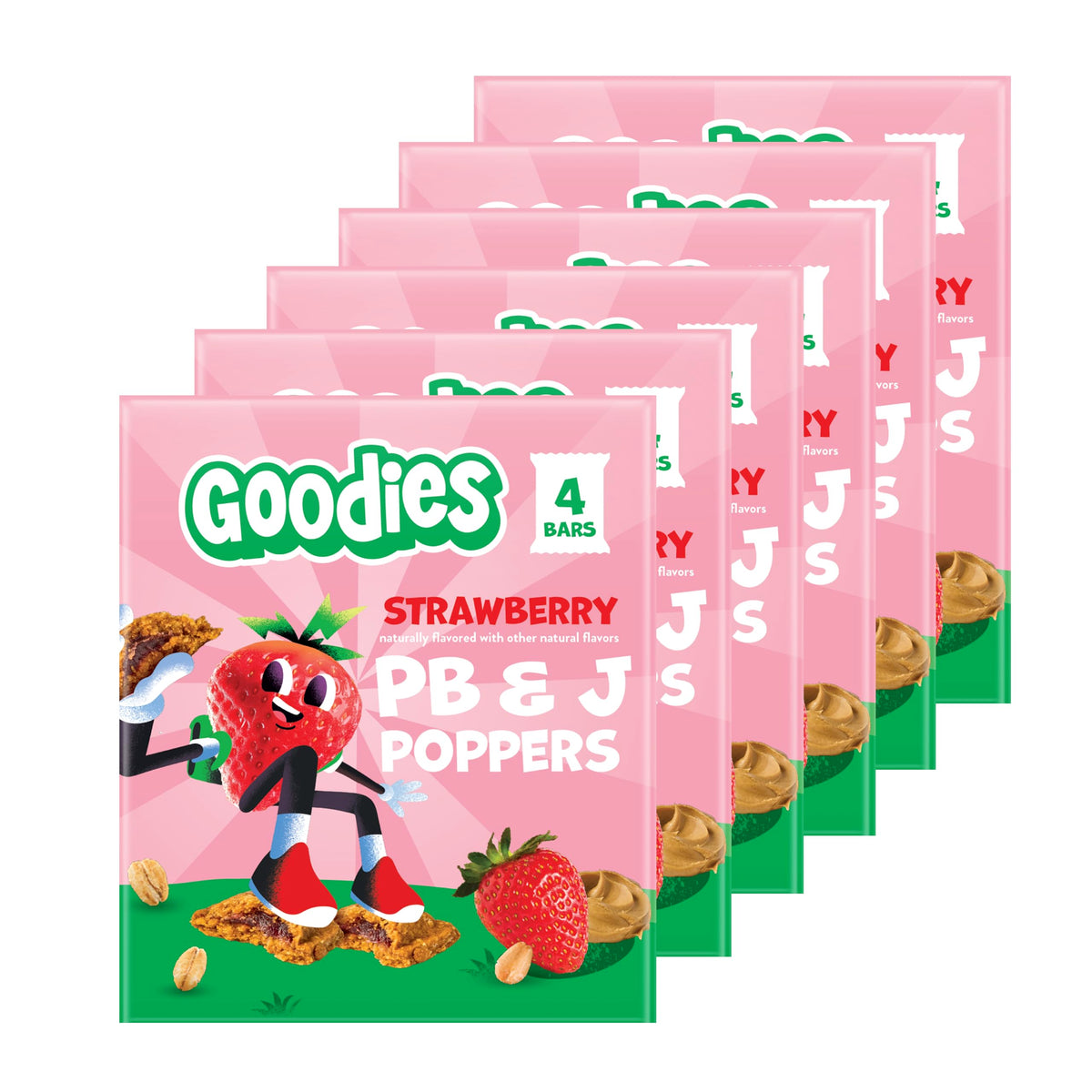 Goodies Strawberry PB&J Poppers, Soft Baked Kids Snack Bars, 24 Bars