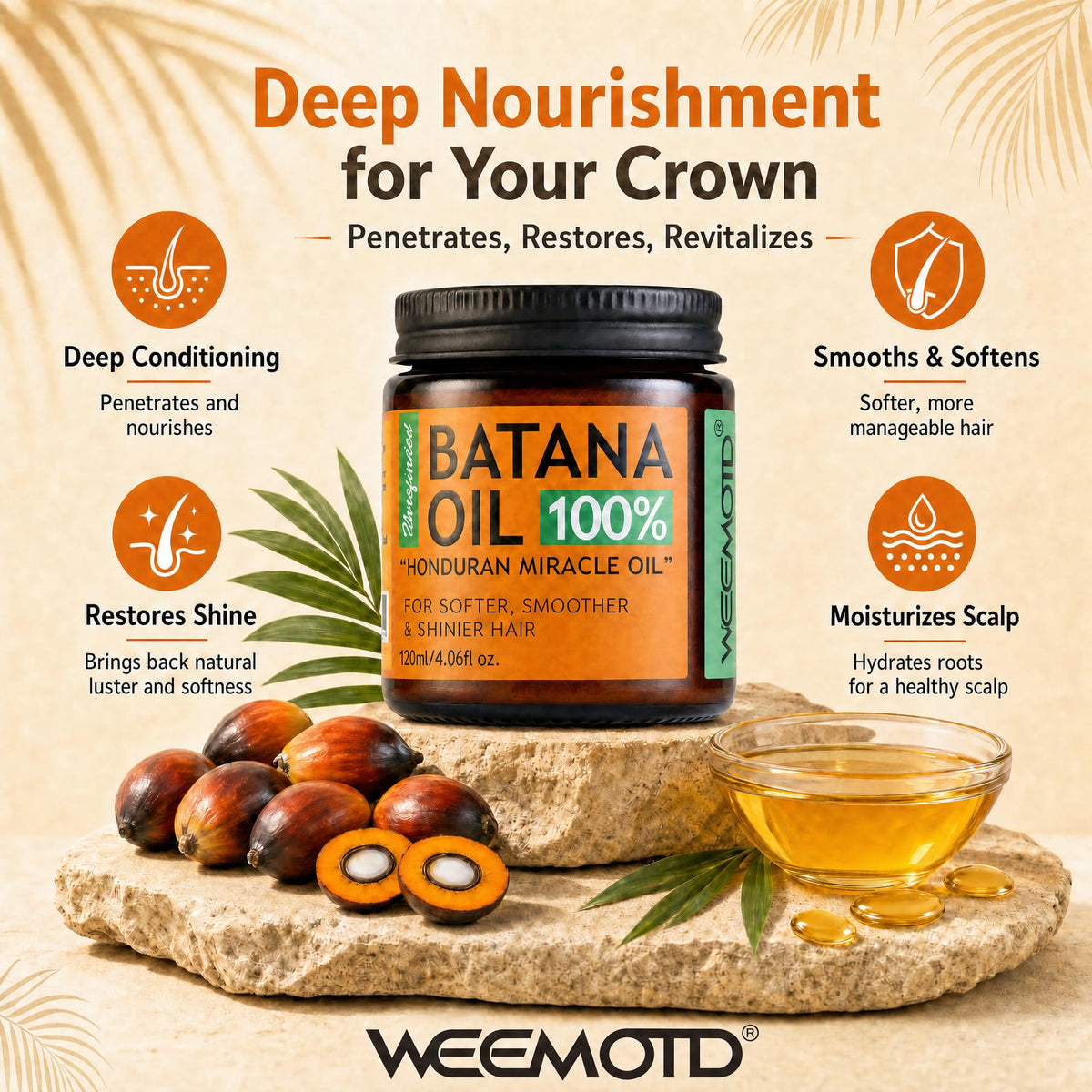 100% Raw Batana Oil for Hair from Honduras, 4.06 Fl Oz, Bright Coffee