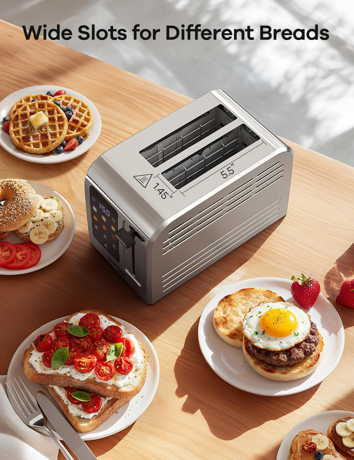 Ganiza Toaster 2 Slice with Touchscreen Smart Toasters Wide Slot, Max 925W