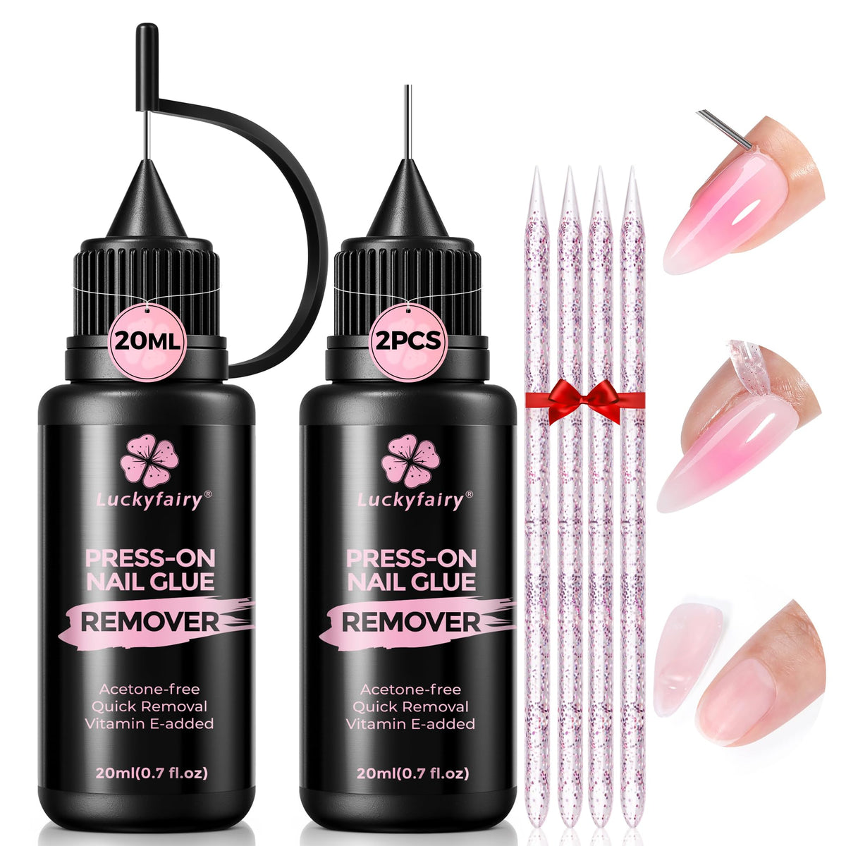 Luckyfairy Nail Glue Remover 20ml*2pcs for Press Ons Pinpoint