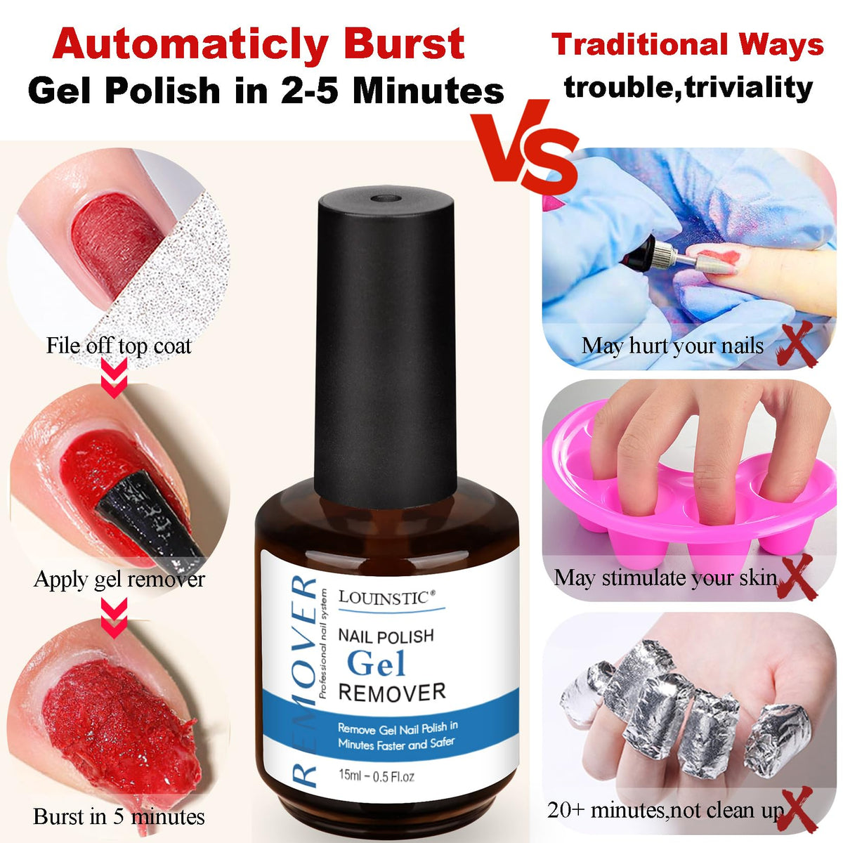Gel Nail Polish Remover, 15ml Gel Remover for Nails No Need to Soak or Wrap