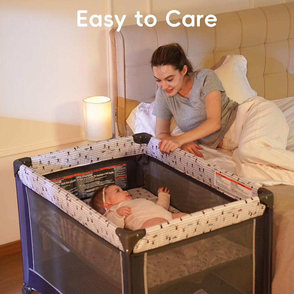 Pamo Babe Pack and Play with Bassinet, Portable Playard for Baby