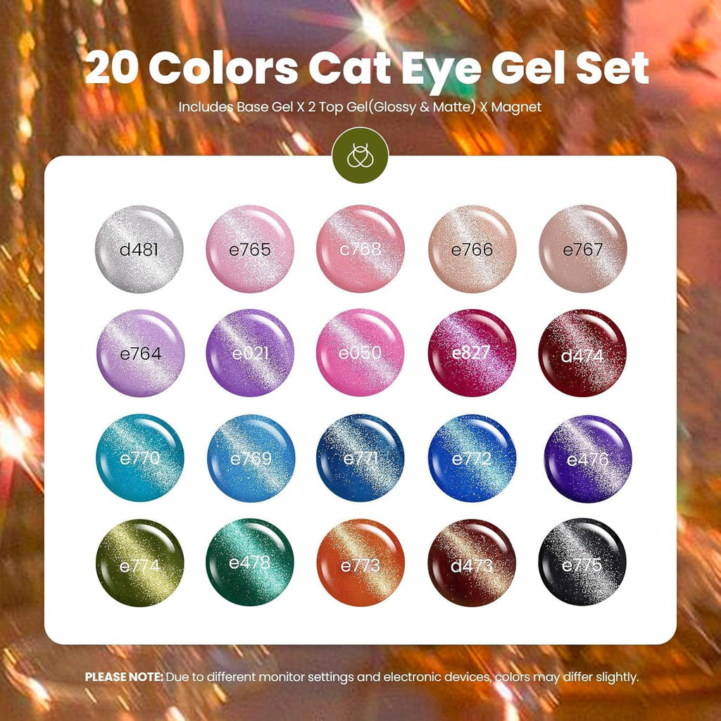 Beetles Cat Eye Gel Nail Polish Set, 20 Colors Fall Cat Eye Glitter Gel