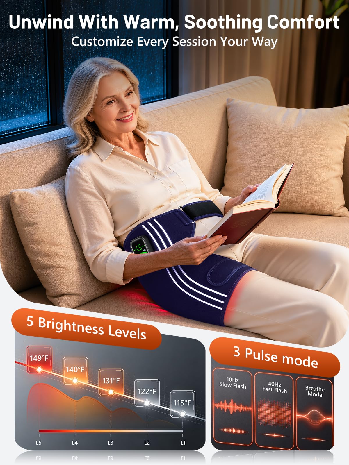 RELEXNOW Cordless Red Light Therapy for Hip with Heat & Vibration, Portable