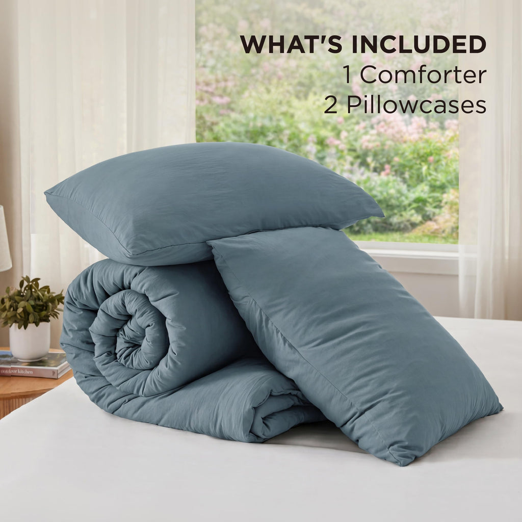 Bedsure Oversized King Comforter Prewashed Bedding 3Pcs Slate Blue 120"x98"