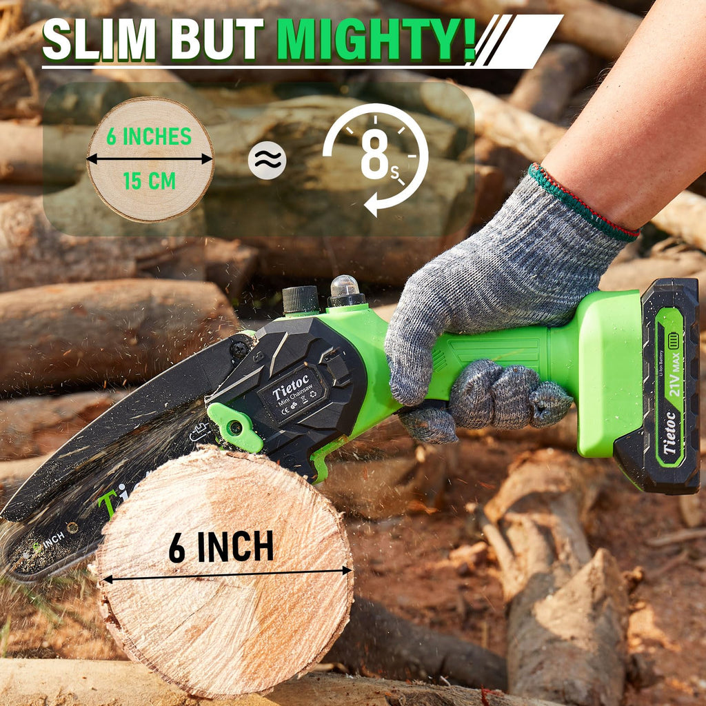 Tietoc Chainsaw 6 Inch Mini Electric Chainsaw Cordless Battery Powered, Hand Held Saw for Wood/Trees Trimming, Tools for Household and Garden, Chain Saw Gift for Men Dad Husband Fathers Gardener 2026