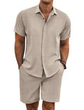 COOFANDY Men's Shirt and Short Sets Cruise Outfits for Men, khaki, Medium