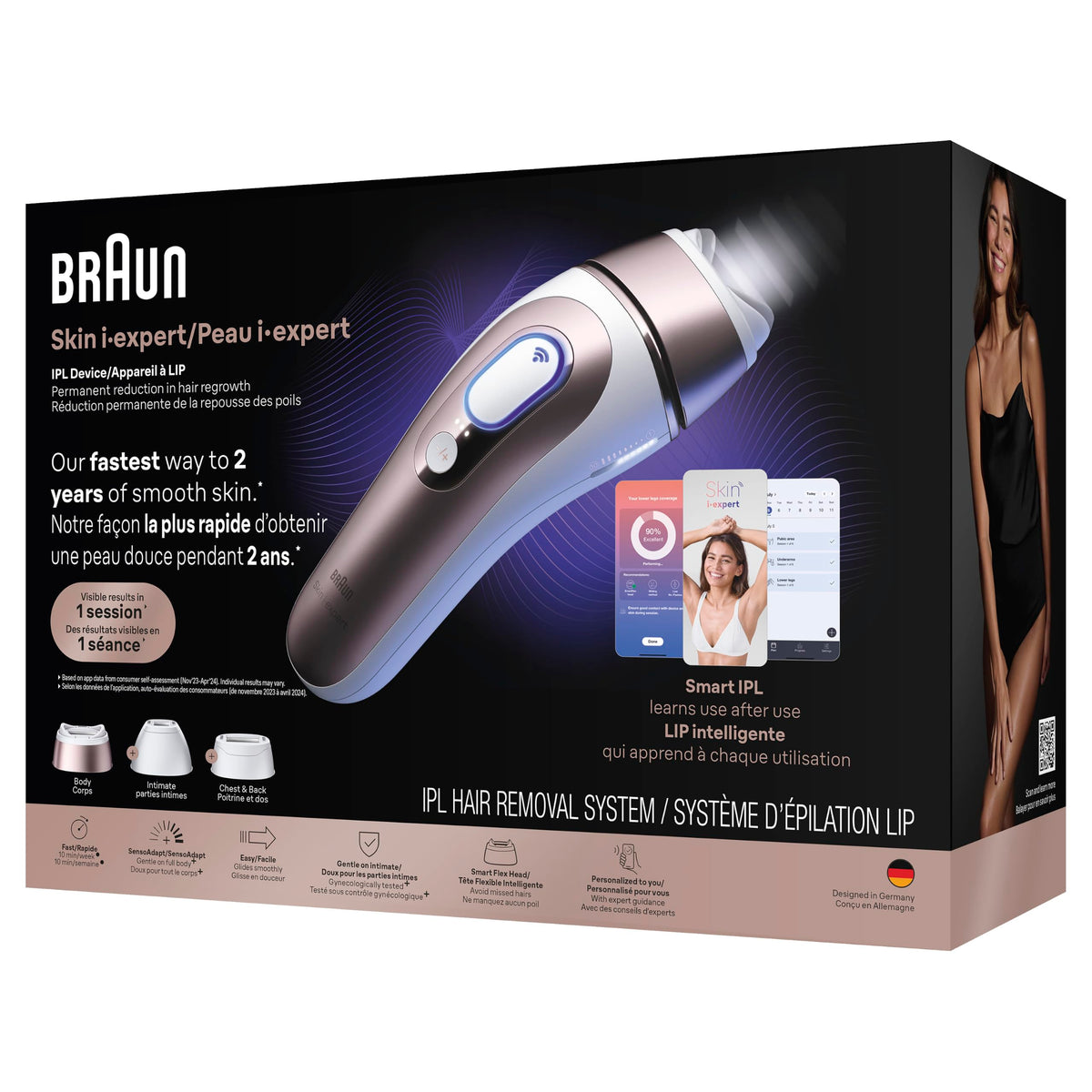 Braun Smart IPL, Skin i·Expert Pro 7, VOGUE's Best Hair Removal Device, IPL Hair Removal for Women and Men, Permanent Laser Hair Reduction At-Home, World's 1st Smart App, 3 Heads, IPL7243