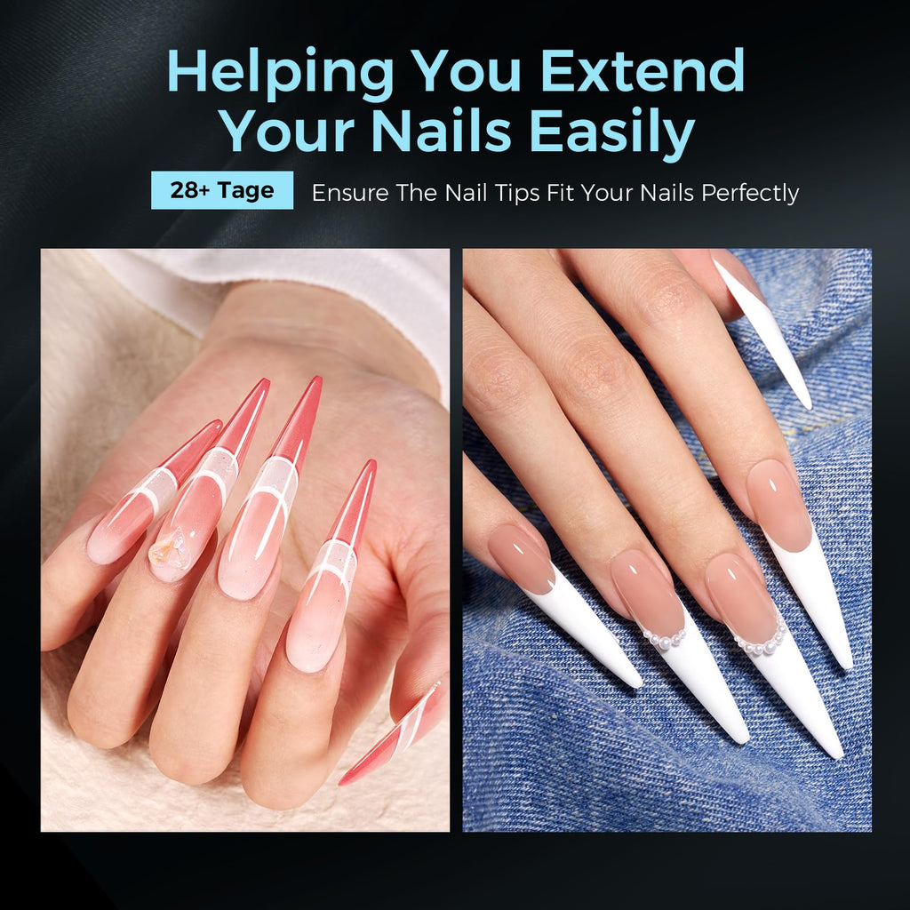 TOMICCA Extra Long Stiletto Nail Tips XXL 504pcs Clear Half Cover No C Curve Nail Tips, 12 Sizes Matte False Nails for DIY & Salon, Beginners & Professionals