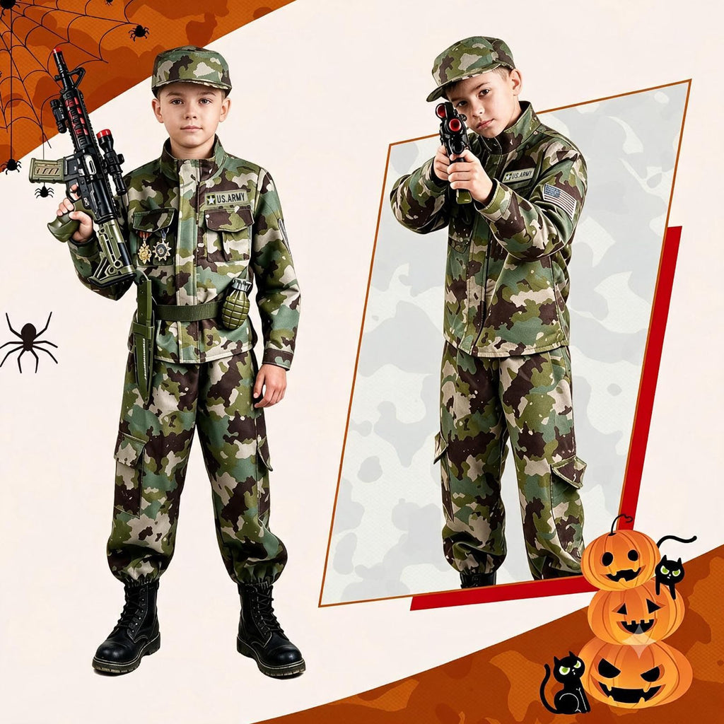 Kids Army Costume for Boys - 14 PCS Soldier Halloween Costume for Boys